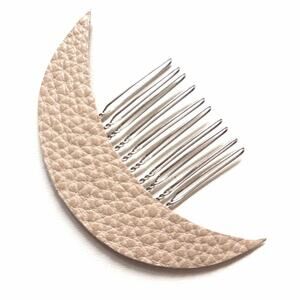 Artisan Handmade Leather Crescent Moon Celestial hair comb -cream cobble